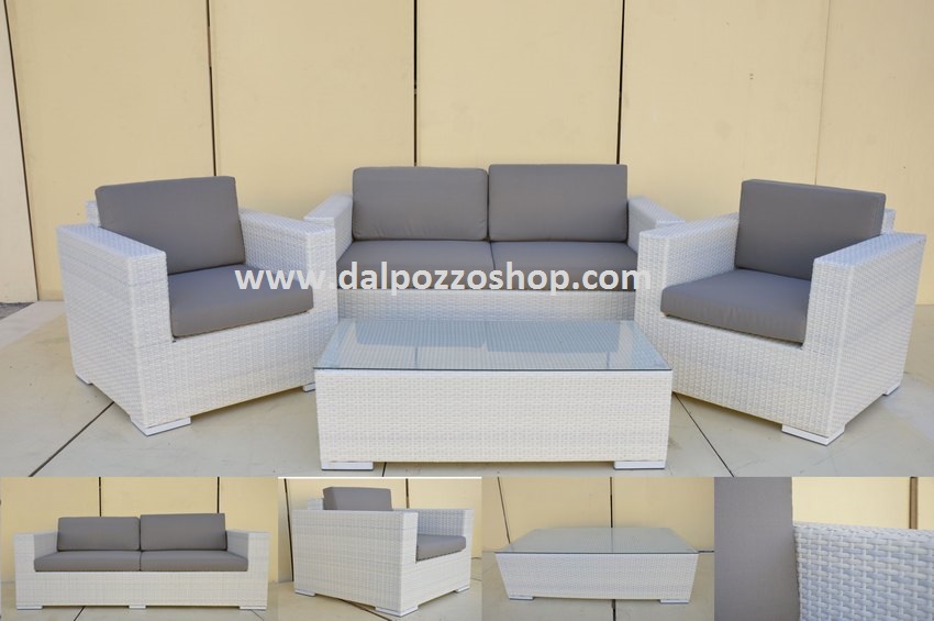 B9509B SALOTTO PER GIARDINO BIANCO RATTAN SINTETICO